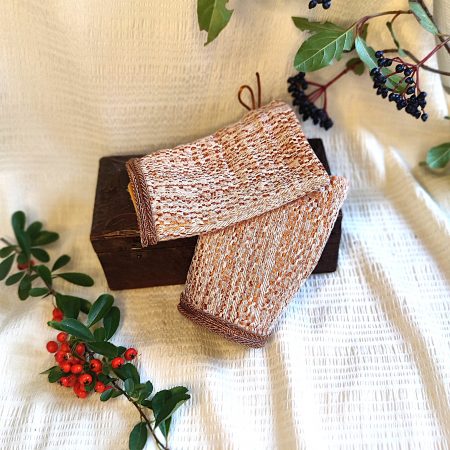 Père de 2 manchettes un brocard Tisser crème et cuivré Orné De gallons métallique cuivre