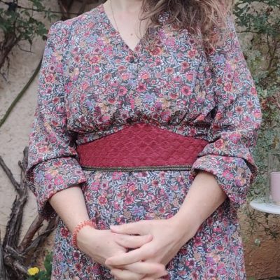 Ceinture conte de fée en velours ciselé rouge bordeaux