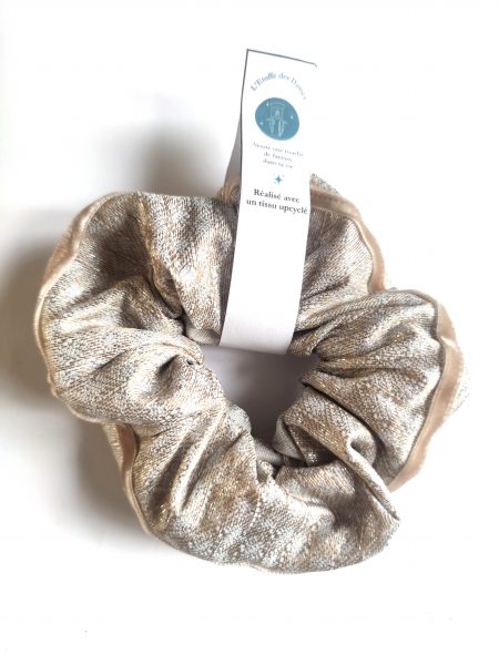 Chouchou fantasy en brocart crème or argent avec un galon velours