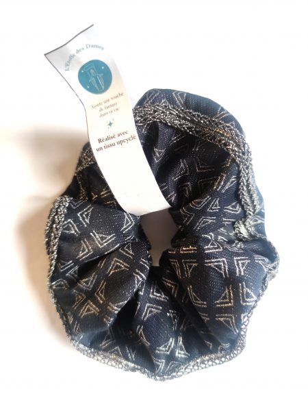 chouchou fantasy en brocart marine avec galon métal argent