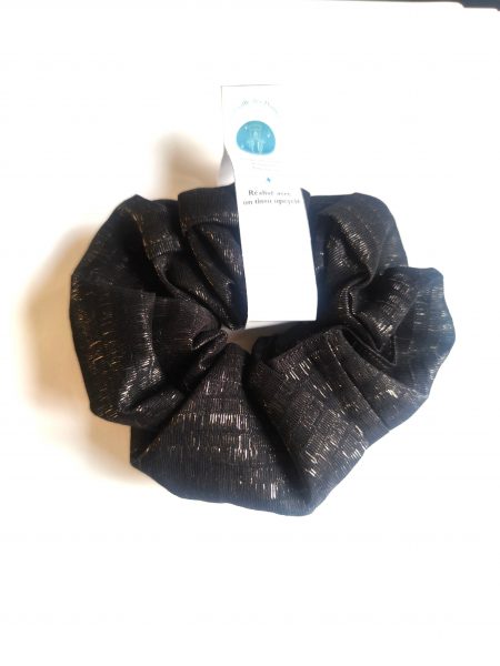 chouchou fantasy en brocart noir et reflets métallisés or